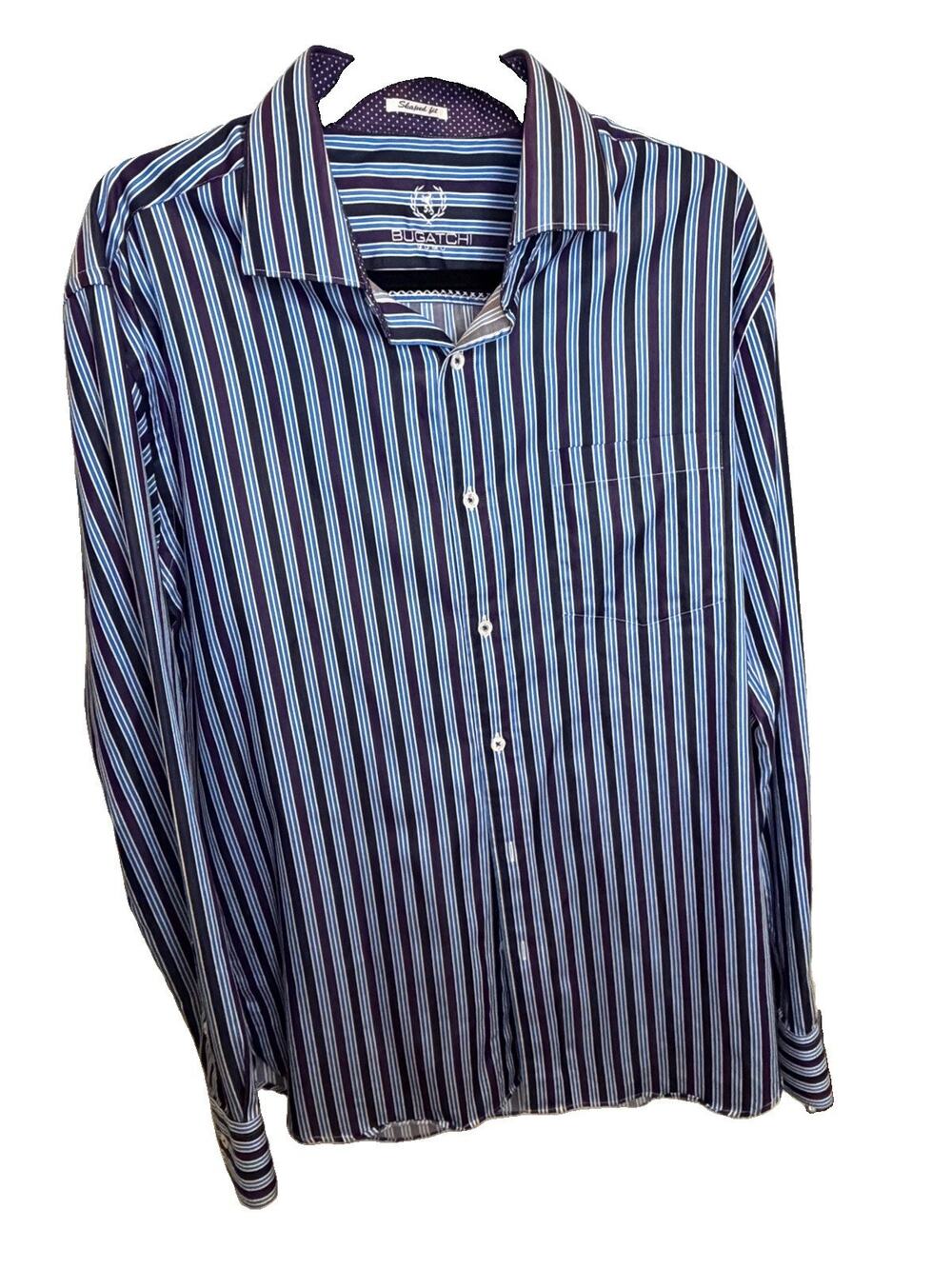 Bugatchi Uomo Shaped Fit Mens Striped Long Sleeve Button Up Shirt Blue Purple